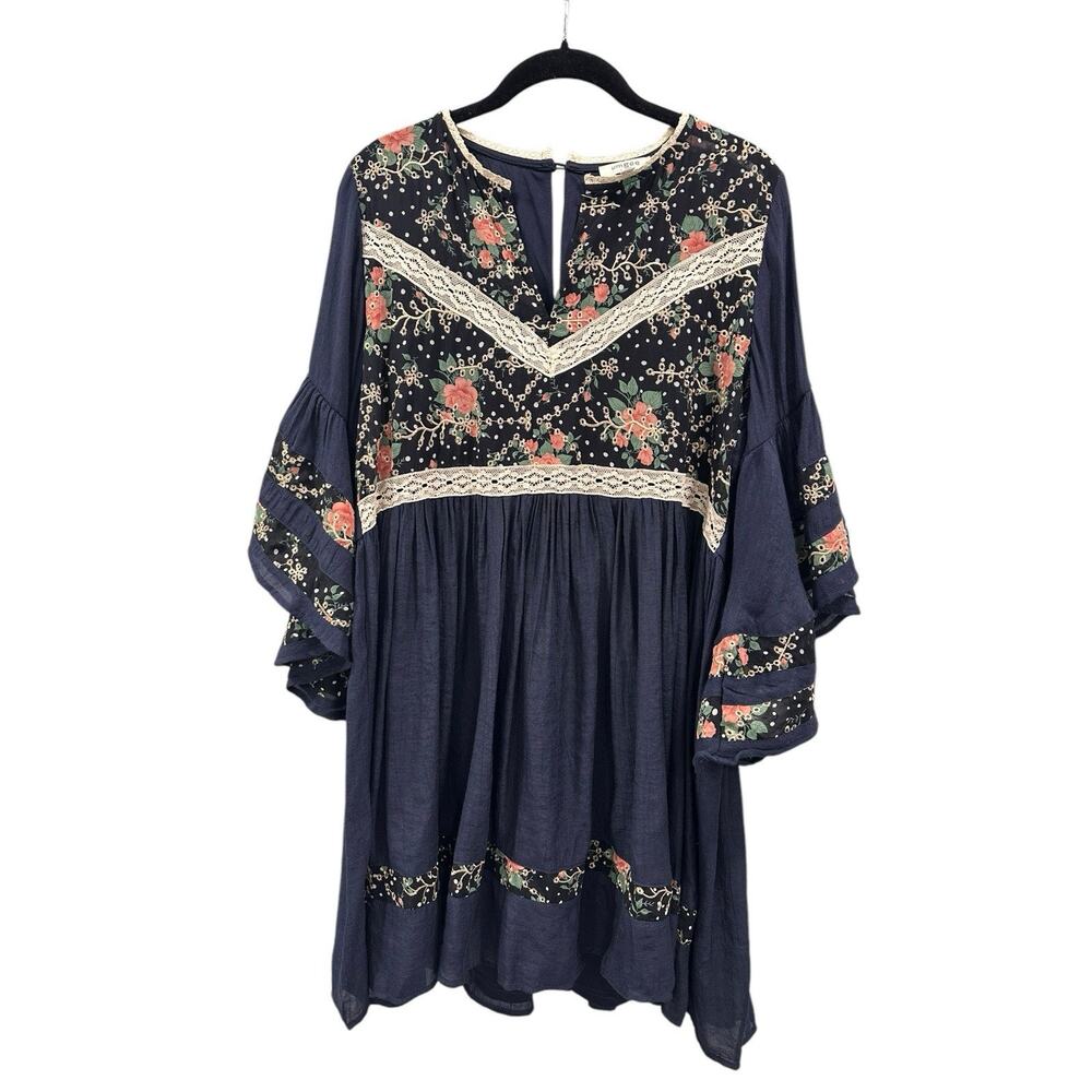 UMGEE Boho Bliss Floral Womens M Embroidered Waterfall Bell Sleeve Tunic Dress - Picture 4 of 12